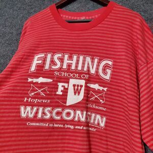 Vintage Wisconsin Shirt Mens 2XL Red Striped 90s Fishing School Hopeus Catchsome
